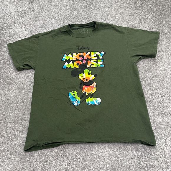Disney Mickey Mouse Graphic T-Shirt Mens Large Green Crew Neck Casual Cotton Tee - Picture 1 of 10